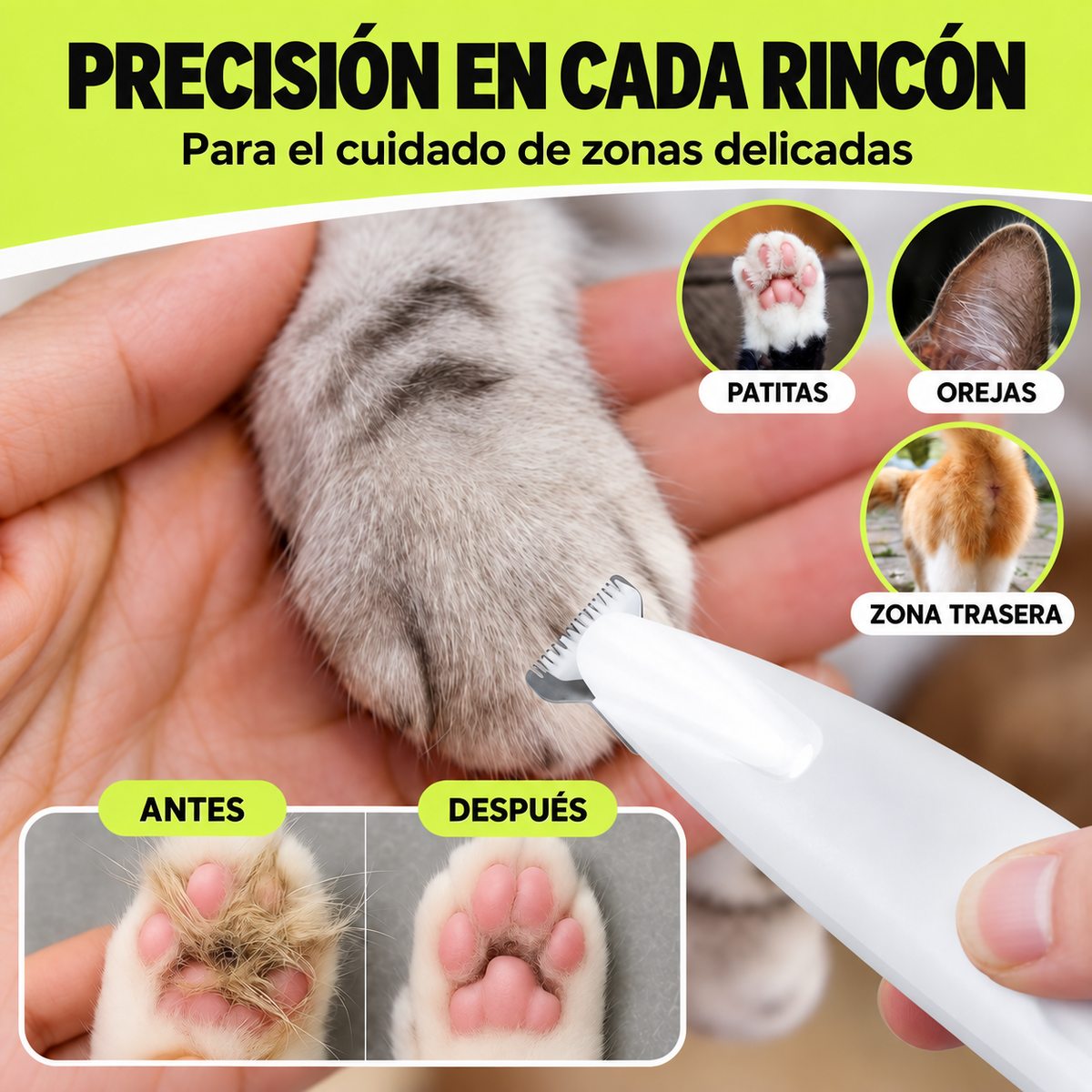 Recortadora para el cuidado del pelaje de gatos