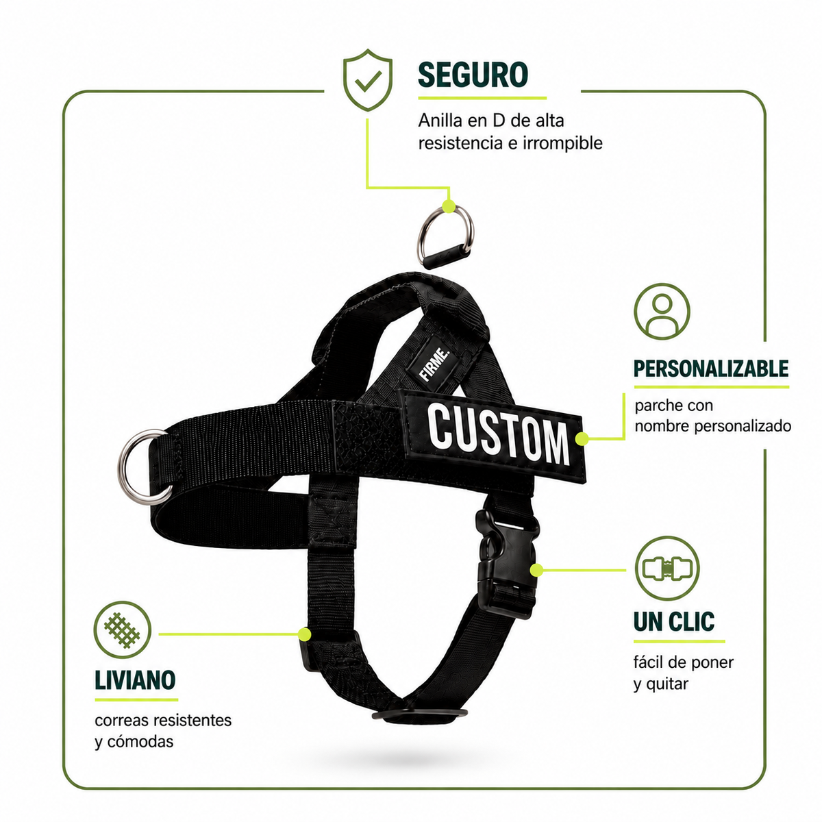 Firme® | El arnés personalizado de un click